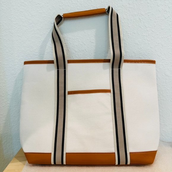 🍓New🍓 Spacious, Lightweight Neiman Marcus Canvas Tote - Brown Stripe - Picture 2 of 10